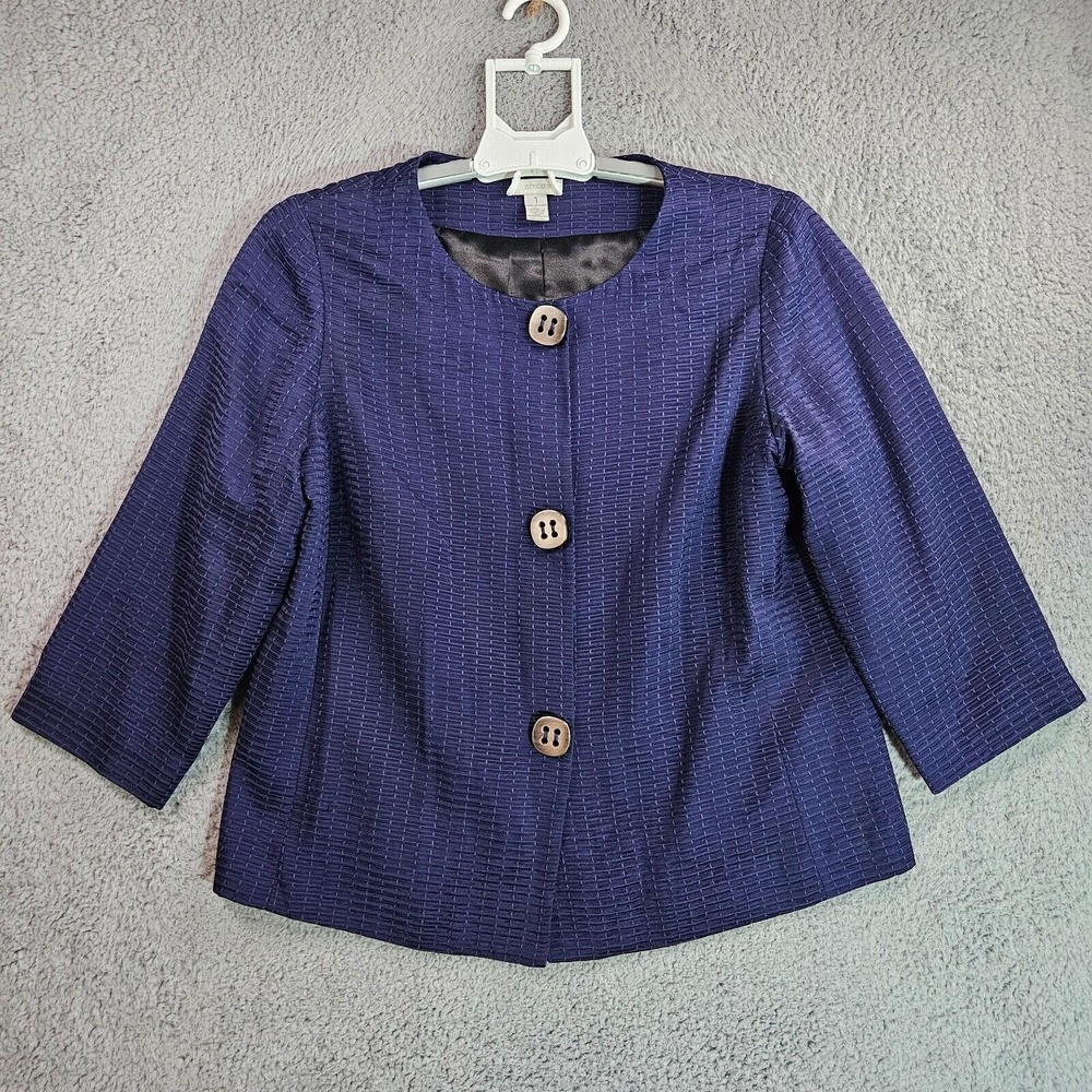 Chico's Blazer Cardigan Women Sz 1 Silk Blend Snap Button Lined Textured Purple